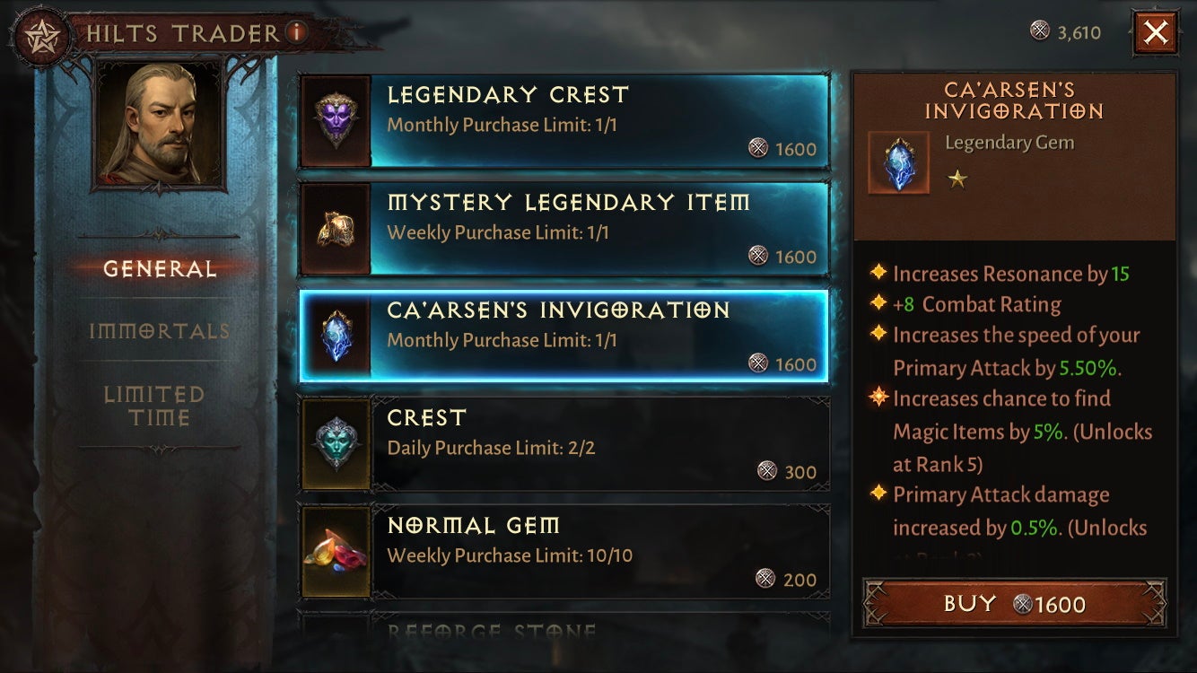 Diablo Immortal Legendary Gems list, how to get and upgrade Legendary
